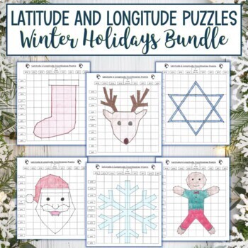 Preview of Latitude and Longitude Practice Puzzle Activity - Winter Christmas Bundle