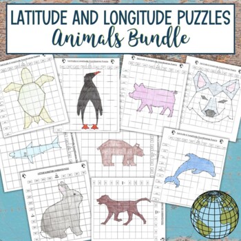 Preview of Latitude and Longitude Practice Puzzle Review Activities - Animals Bundle
