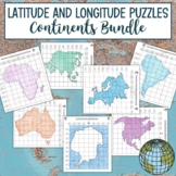 Latitude and Longitude Practice Puzzle Continents Bundle