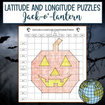 Preview of Latitude and Longitude Practice Review Activity - Halloween Jack O Lantern