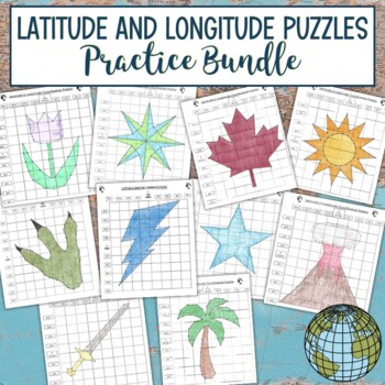 Preview of Latitude and Longitude Practice Puzzle Review Activities Bundle - Fun Map Skills