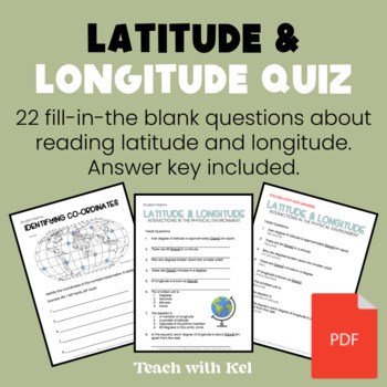 Preview of Latitude and Longitude Quiz - Geography Quiz Latitude and Longitude