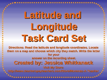Preview of Latitude and Longitude Task Card Set