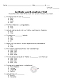 Latitude and Longitude Test - Social Studies - Grade 4 EDITABLE