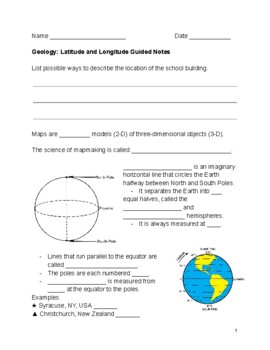 Latitude and Longitude United States Guided Notes with Answer Key