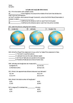 Preview of Latitude and Longitude - Worksheet | Easel Activity & Printable PDF
