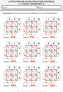 lattice method of multiplication sample posters worksheets tpt