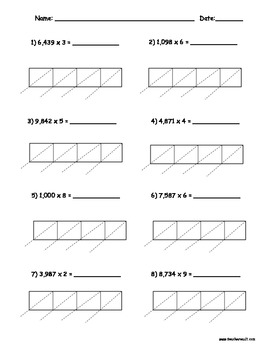 lattice multiplication 4 digits by 1 digit 10 pages by teacher vault