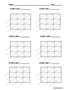 Lattice Multiplication 3 Digit by 3 Digit - 10 Pages by Teacher Vault