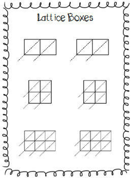lattice multiplication boxes 1x2 2x2 2x3 blank practice sheets