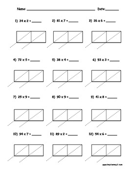 Lattice Multiplication 2 digit by 1 digit - 10 pages by Teacher Vault