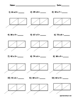 lattice multiplication packet 90 pages 2x1 3x1 4x1 2x2 3x2 4x2 3x3 4x3 4x4