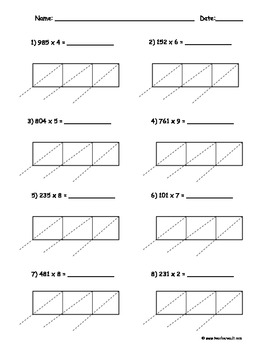 lattice multiplication packet 90 pages 2x1 3x1 4x1 2x2 3x2 4x2 3x3 4x3 4x4