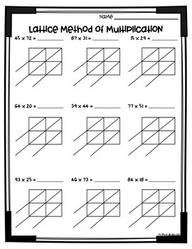 lattice multiplication worksheets 3 nbt 2 and 4 nbt 5 by monica abarca