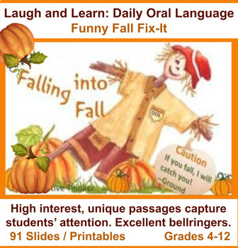 Preview of Laugh and Learn:  Fall Themed Daily Oral Language Funny Fix-It