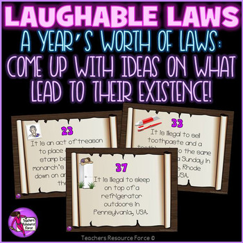 Preview of Writing Prompts / Creative Writing / Bell Ringers: Funny Laws Challenge