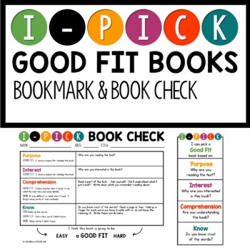 Preview of FREEBIE: I-PICK Good Fit Books: Bookmark and Book Check