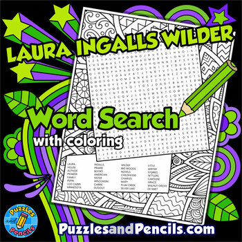 Preview of Laura Ingalls Wilder Word Search Puzzle & Coloring | Women in History Wordsearch