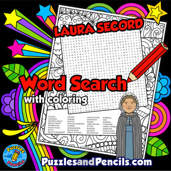 Preview of Laura Secord Word Search Puzzle Activity Page with Coloring | History of Canada