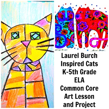 Preview of Laurel Burch Cats Art Lesson Grade K-5 Writing Activity