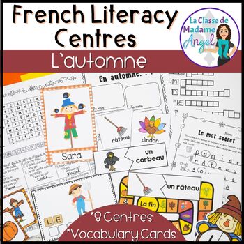 Preview of L'automne | French Fall Literacy Centres and Vocabulary Cards