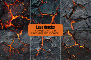 Preview of Lava Cracks Seamless Patterns Digital Paper Background
