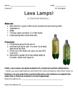 Preview of Lava Lamp Chemical Reaction Lab