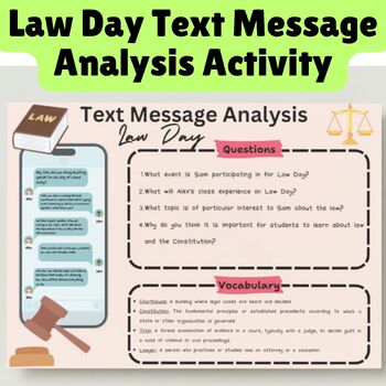 Preview of Law Day Text Message Analysis Making Inferences Activity - Editable Template