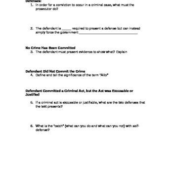 Preview of Law: Defense Questions and Reading