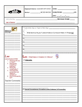 Preview of Law Enforcement Daily Worksheet - L-Law A-Activity W-World event