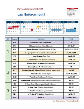 Preview of Law Enforcement I Curriculum Calendar for 2023-2024