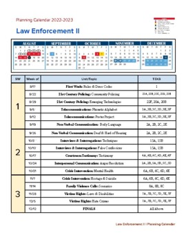 Preview of Law Enforcement II 2022-23 Year Calendar with Weekly Units