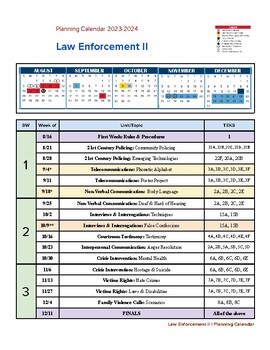 Preview of Law Enforcement II Curriculum Calendar for 2023-2024