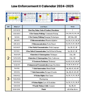 Preview of Law Enforcement II Curriculum Calendar for 2024-2025