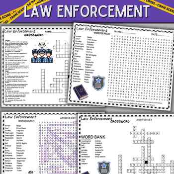 Preview of Law Enforcement Vocabulary ACTIVITIES,Crossword & Wordsearch