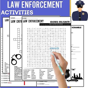 Preview of Law Enforcement Vocabulary ACTIVITIES,Word Scramble,Crossword & Wordsearch