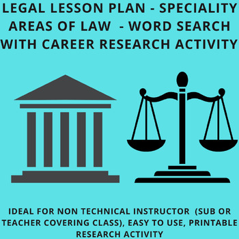 Preview of Law Lesson Plans - Specialty Areas of Law Practice Word Search + Research (Sub)