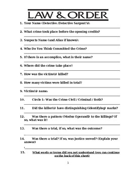 Preview of Law & Order Episode WorkSheet