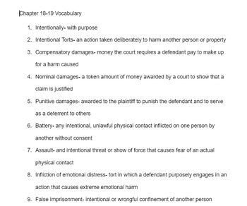 Preview of Law Studies Unit 3 Street Law Vocab Quizzes and Word List