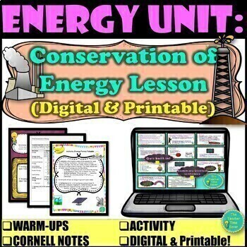 Preview of Law of Conservation of Energy Digital Lesson- Notes Activity and Slides 