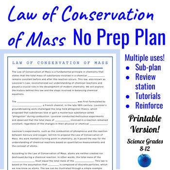 Preview of Law of Conservation of Mass Activity Pack Reading + Puzzle | Engaging Sub Plan