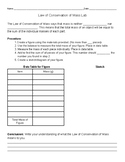 Law of Conservation of Mass Lab Sheet