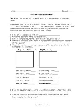 Law of Conservation of Mass Worksheet by Science Notebook Chick | TpT