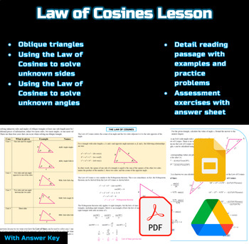 Preview of Law of Cosines Trigonometry Lesson :Google Slides :Digital