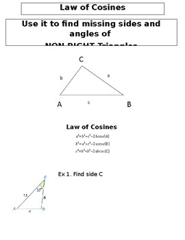 Preview of Law of Cosines and Sines Notes INB