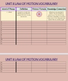 Law of Motion Vocabulary Digital Template