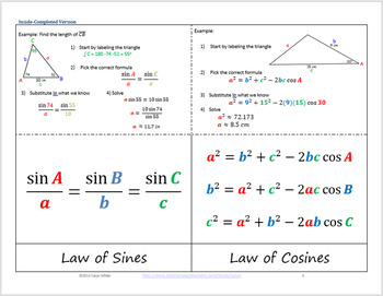 Law of Sine and Law of Cosine Foldable~ For Oblique Triangles | TpT