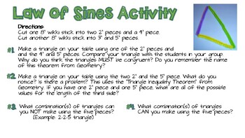 Preview of Law of Sines Activity with Wikki Stix for Geometry or Precalculus Students