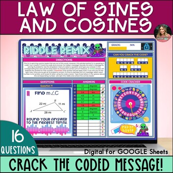 Preview of Law of Sines & Cosines Activity - Digital Crack the Code Game - Self Checking