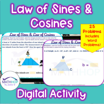 Preview of Law of Sines & Cosines Computational & Word Problems Digital Activity